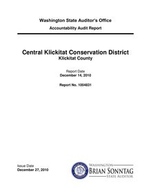 Accountability Audit Report Central Klickitat Conservation District Klickitat County