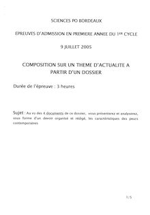 Composition sur un thème d actualité 2005 Admission en première année IEP Bordeaux - Sciences Po Bordeaux