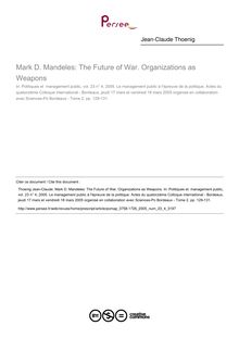 Mark D. Mandeles: The Future of War. Organizations as Weapons  ; n°4 ; vol.23, pg 129-131
