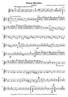 Partition violons I, Danse macabre, Op.40, Poème symphonique d après une poésie de Henri Cazalis