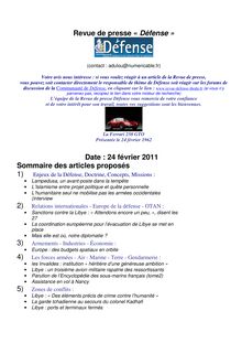 Revue de presse « Défense » Date : 24 février 2011 Sommaire des ...