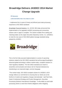 Broadridge Delivers JASDEC 2014 Market Change Upgrade