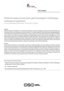 Narbonne antique et ses ports, géomorphologie et archéologie, certitudes et hypothèses - article ; n°1 ; vol.33, pg 295-307