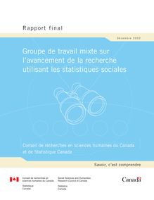 Rapport final du Groupe de travail mixte du CRSH et de Statistique  Canada sur l avancement de la recherche