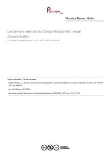 Les terroirs orientés du Congo-Brazzaville : essai d interprétation. - article ; n°47 ; vol.12, pg 442-457