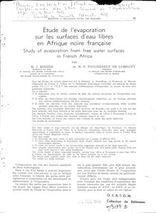 Etude de l évaporation sur les surfaces d eau libres en Afrique noire  française = study of evaporation
