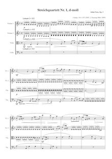 Partition , Lebhaft, corde quatuor No.1, Streichquartett Nr.1 d-moll