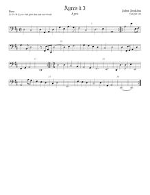 Partition viole de basse, basse clef, Airs pour 3 violes de gambe avec Lyra viole de gambe et clavecin par John Jenkins
