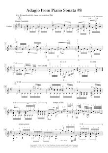 Partition 2nd mouvement, Adagio cantabile, arranged pour guitare, Piano Sonata No.8