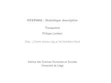 STAT0002 - Statistique descriptive Transparents Philippe Lambert ...