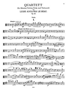 Partition de viole de gambe, Piano quatuor, Quartett für Klavier, Violine, Viola, und Violoncell, Op.28