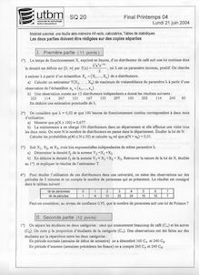 Probabilités et statistiques 2004 Tronc Commun Université de Technologie de Belfort Montbéliard