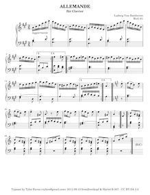 Partition complète, Allemande, A major, Beethoven, Ludwig van