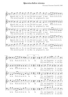 Partition Vocal score (SSATB), Questa dolce sirena, D minor, Gastoldi, Giovanni Giacomo