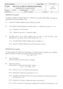 Bacpro metiers alim mathematiques 2001