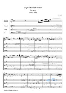 Partition viole de gambe aigue 1, anglais  No.1, BWV 806, A major