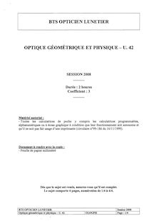 Optique géométrique et physique 2008 BTS Opticien lunetier