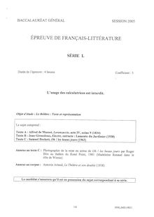 Baccalaureat 2005 francais litteraire