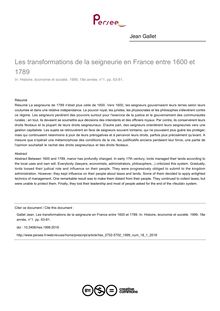 Les transformations de la seigneurie en France entre 1600 et 1789 - article ; n°1 ; vol.18, pg 63-81