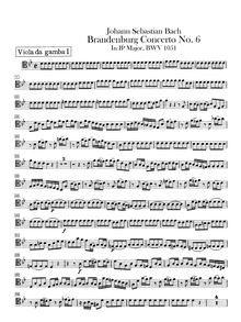 Partition viole de gambe I, Brandenburg Concerto No.6, 6. Brandenburgisches Konzert par Johann Sebastian Bach