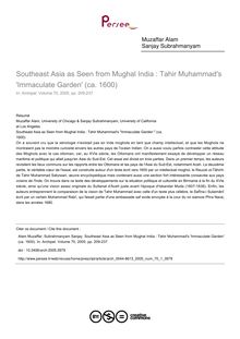 Southeast Asia as Seen from Mughal India : Tahir Muhammad s  Immaculate Garden  (ca. 1600) - article ; n°1 ; vol.70, pg 209-237