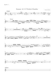 Partition violon 2, Sonata pour 2 violons, gambe et Continuo, Bertali, Antonio