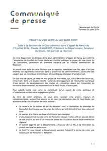 Réaction de Claude Jeannerot suite à la décision de la Cour administrative de Nancy concernant la Voie Verte du Lac St Point