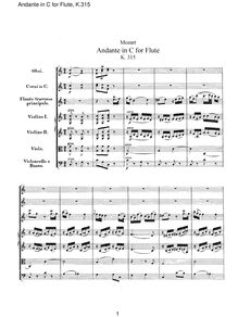 Score, Andante, C major, Mozart, Wolfgang Amadeus