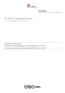 Ph. Tissié, L éducation physique - compte-rendu ; n°1 ; vol.8, pg 443-443