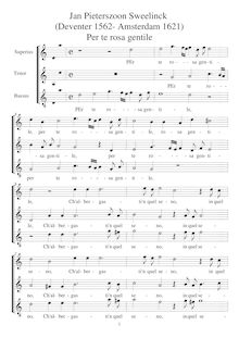 Partition Per te rosa gentile, partition complète at notated pitch pour 3 voix ou enregistrements SAT, Rimes francaises et italiennes