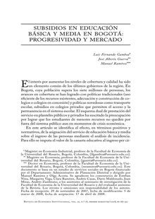 Subsidios en educación básica y media en Bogotá: progresividad y mercado (Subsidies in Primary and High School Education in Bogotá: Progressivity and Market)