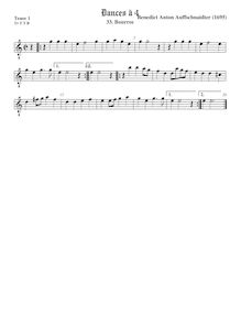 Partition ténor viole de gambe 1, octave aigu clef, Bourrree, Aufschnaiter, Benedikt Anton