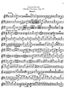 Partition hautbois 1, 2, anglais cor, Othello, Dvořák, Antonín