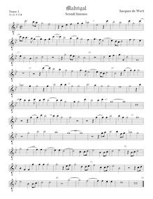 Partition ténor viole de gambe 1, octave aigu clef, madrigaux pour 5 voix par  Giaches de Wert