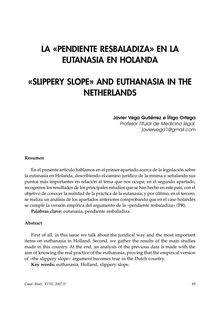La «Pendiente Resbaladiza» en la Eutanasia en Holanda («Slippery Slope» and Euthanasia in the Netherlands)