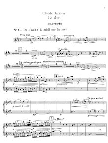 Partition hautbois 1/2, anglais cor, La Mer, trois esquisses symphoniques