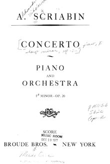 Partition complète, Piano Concerto, F-sharp minor, Scriabin, Aleksandr