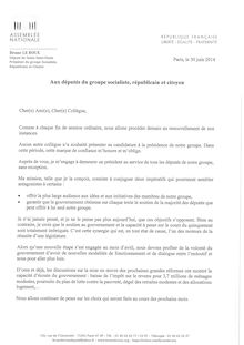 Lettre adressée aux députés socialistes par Bruno Le Roux