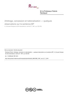 Arbitrage, concession et nationalisation — quelques observations sur la sentence BP - article ; n°1 ; vol.27, pg 222-230