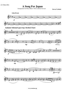 Partition basse Tuba (E♭), A Song pour Japan, Verhelst, Steven