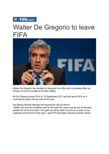 FIFA : démission de Walter De Gregorio