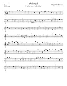 Partition ténor viole de gambe 1, alto clef, Qual presso a bel rubino par Ippolito Baccusi
