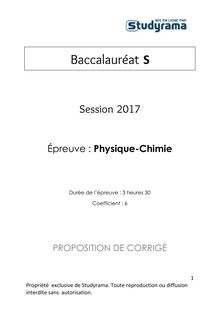 Corrigé Bac S 2017 - Physique - Chimie