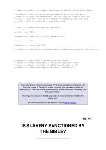 Is Slavery Sanctioned by the Bible?