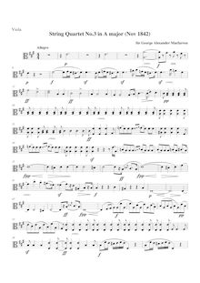 Partition viole de gambe, corde quatuor No.3, A major, Macfarren, George Alexander