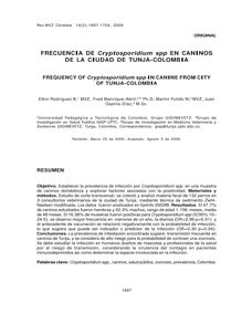 FRECUENCIA DE Cryptosporidium Spp EN CANINOS DE LA CIUDAD DE TUNJA-COLOMBIA  (FREQUENCY OF Cryptosporidium Spp IN CANINE FROM CITY OF TUNJA-COLOMBIA)