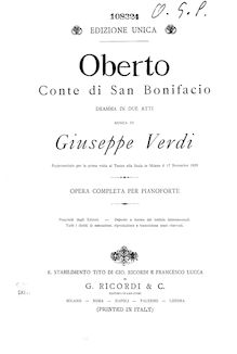 Partition complète, Oberto, Conte di San Bonifacio, Verdi, Giuseppe par Giuseppe Verdi