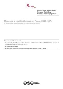 Mesure de la volatilité électorale en France (1993-1997) - article ; n°3 ; vol.50, pg 489-514