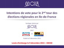 Ile de France : Intentions de votes pour le 2nd tour des régionales