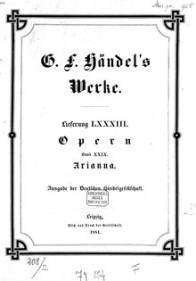 Partition complète, Arianna en Creta, HWV 32, Handel, George Frideric
